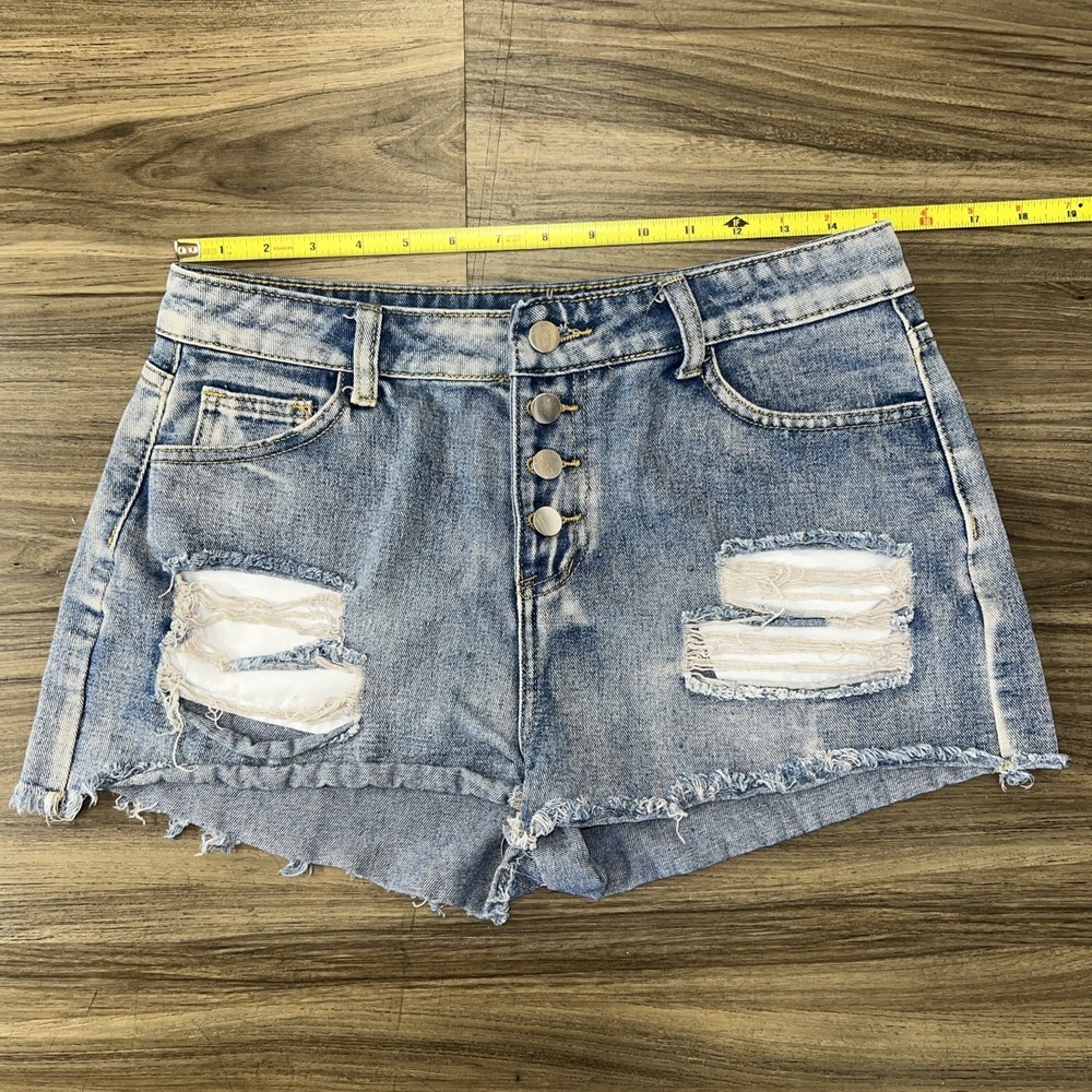 Button Fly Jean Shorts Cut Off Distressed Booty Shorts 30"